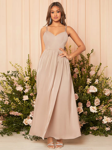Contrast Lace Backless Wrap Cami Bridesmaid Dress