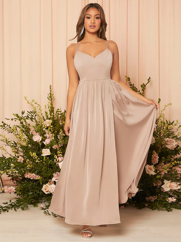 Contrast Lace Backless Wrap Cami Bridesmaid Dress