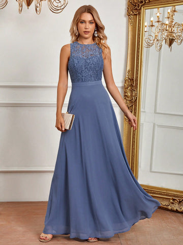 Contrast Lace Chiffon Bridesmaid Dress