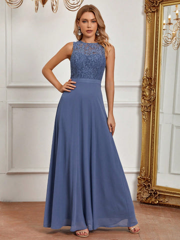 Contrast Lace Chiffon Bridesmaid Dress