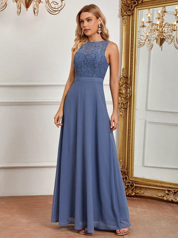 Contrast Lace Chiffon Bridesmaid Dress