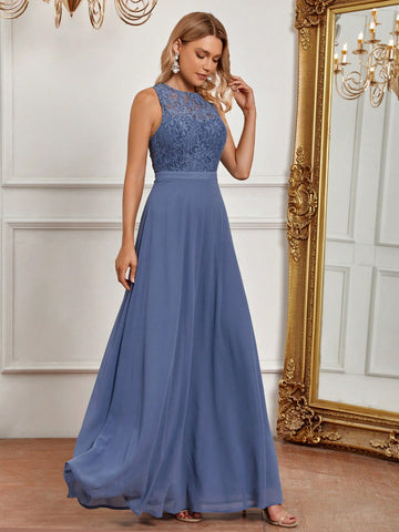 Contrast Lace Chiffon Bridesmaid Dress