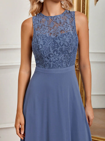 Contrast Lace Chiffon Bridesmaid Dress