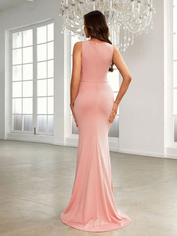 Contrast Lace Mermaid Hem Bridesmaid Dress