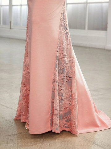 Contrast Lace Mermaid Hem Bridesmaid Dress