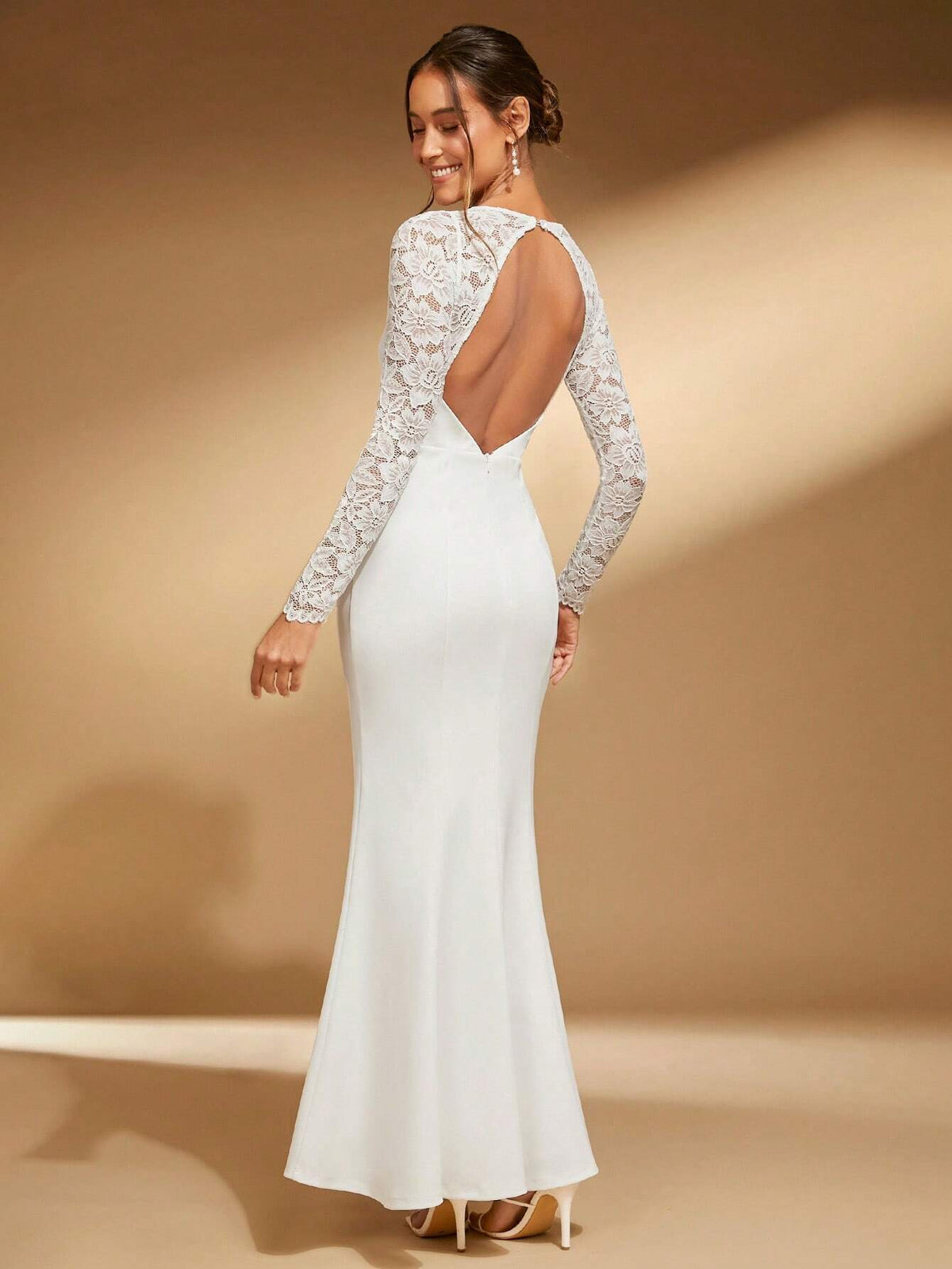 Contrast Lace Mermaid Hem Wedding Dress Without Veil