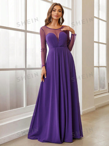 Contrast Mesh Chiffon Bridesmaid Dress