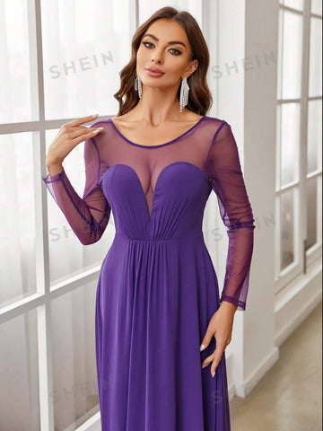 Contrast Mesh Chiffon Bridesmaid Dress