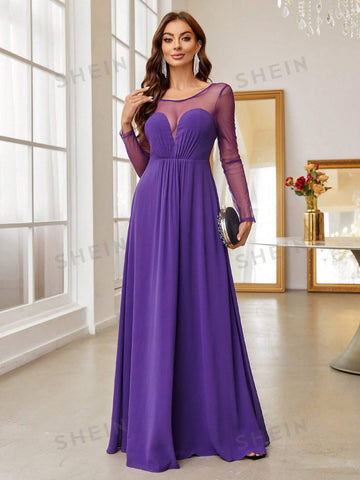 Contrast Mesh Chiffon Bridesmaid Dress