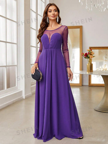 Contrast Mesh Chiffon Bridesmaid Dress