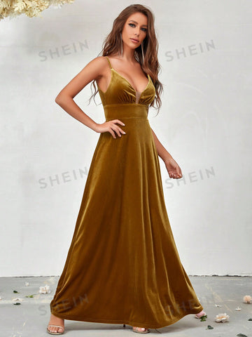 Contrast Mesh Velvet Cami Dress