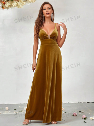 Contrast Mesh Velvet Cami Dress