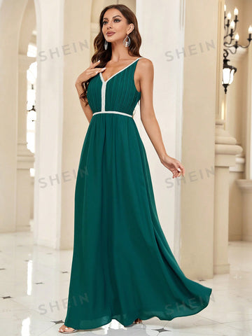 Contrast Trim Chiffon Prom Dress