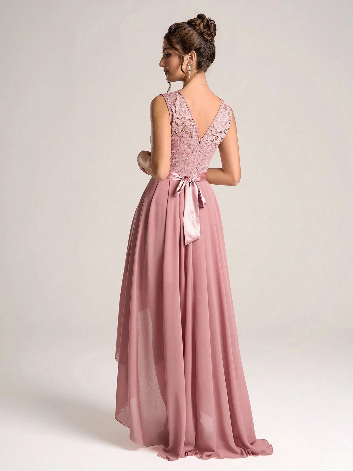 Crew Neck Sleeveless Backless Simple Casual Long Bridesmaid Dress (Adult)