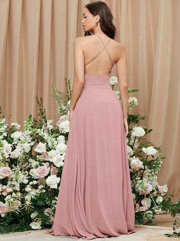 Crisscross Backless Split Thigh Cami Dress