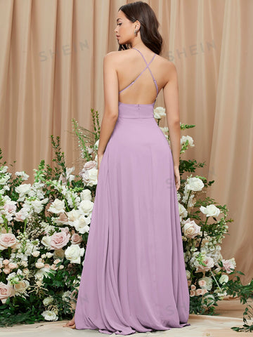 Crisscross Backless Split Thigh Cami Dress