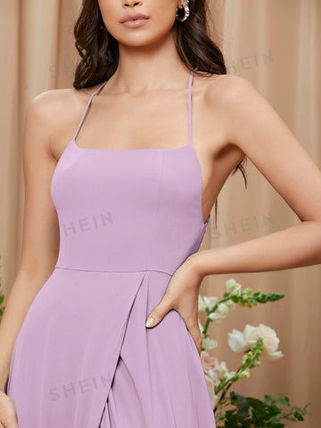 Crisscross Backless Split Thigh Cami Dress