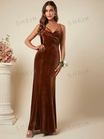Crisscross Backless Velvet Bridesmaid Dress