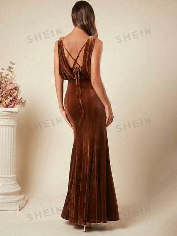 Crisscross Backless Velvet Bridesmaid Dress