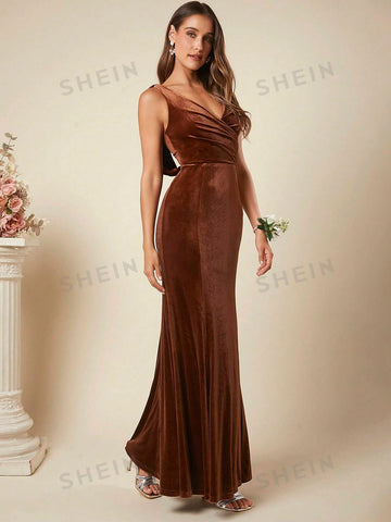 Crisscross Backless Velvet Bridesmaid Dress
