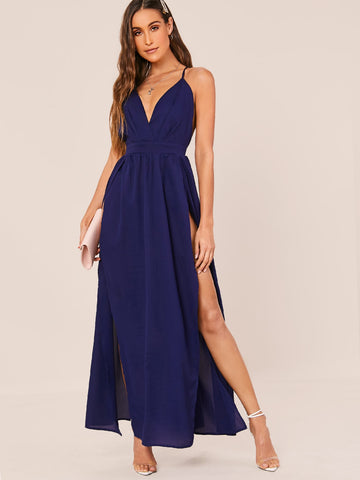 Crisscross Backless Wrap Hem Maxi Bridesmaid Dress