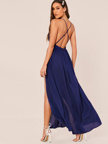 Crisscross Backless Wrap Hem Maxi Bridesmaid Dress