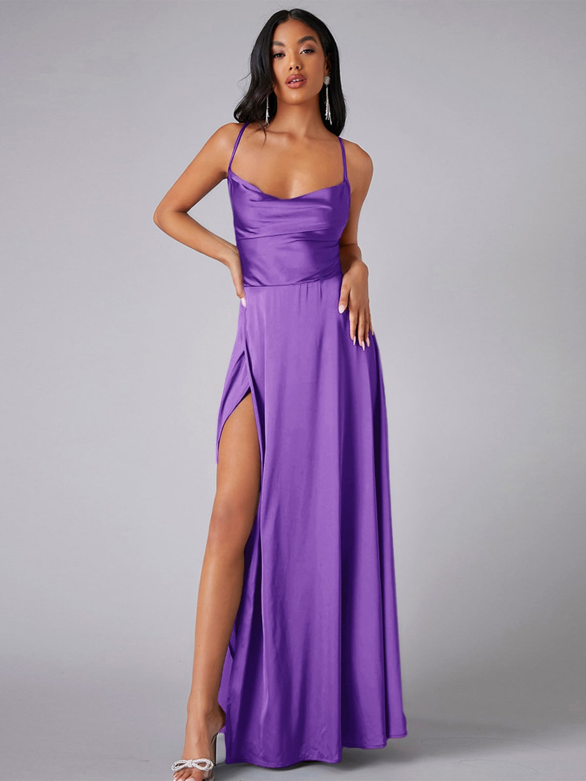 Crisscross Backless Wrap Satin Prom Bridesmaid Dress