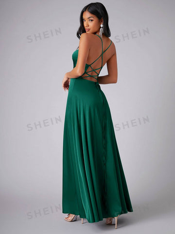 Crisscross Backless Wrap Satin Prom Bridesmaid Dress