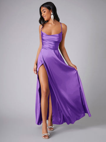 Crisscross Backless Wrap Satin Prom Bridesmaid Dress