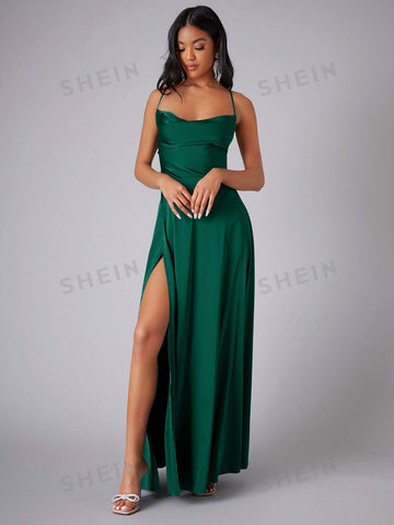 Crisscross Backless Wrap Satin Prom Bridesmaid Dress