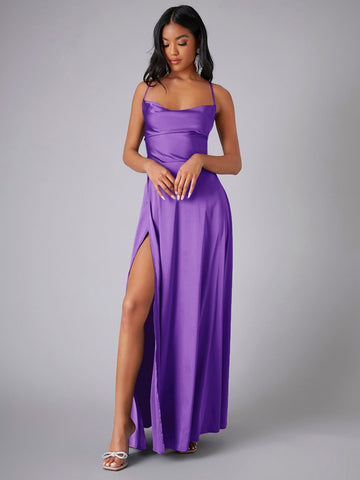 Crisscross Backless Wrap Satin Prom Bridesmaid Dress