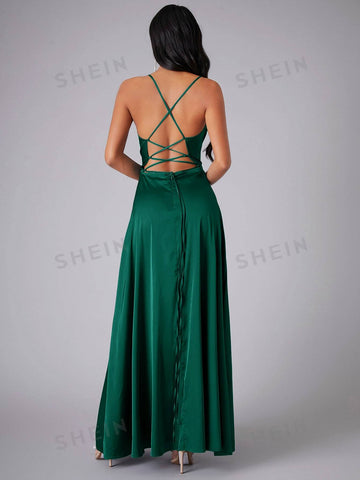 Crisscross Backless Wrap Satin Prom Bridesmaid Dress
