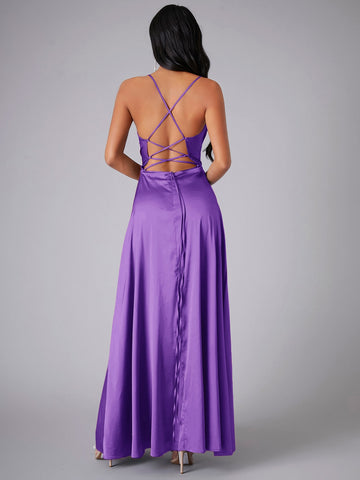 Crisscross Backless Wrap Satin Prom Bridesmaid Dress