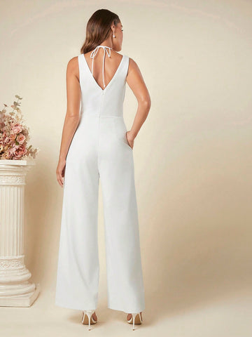 Cut Out Front Wide Leg Jumpsuit