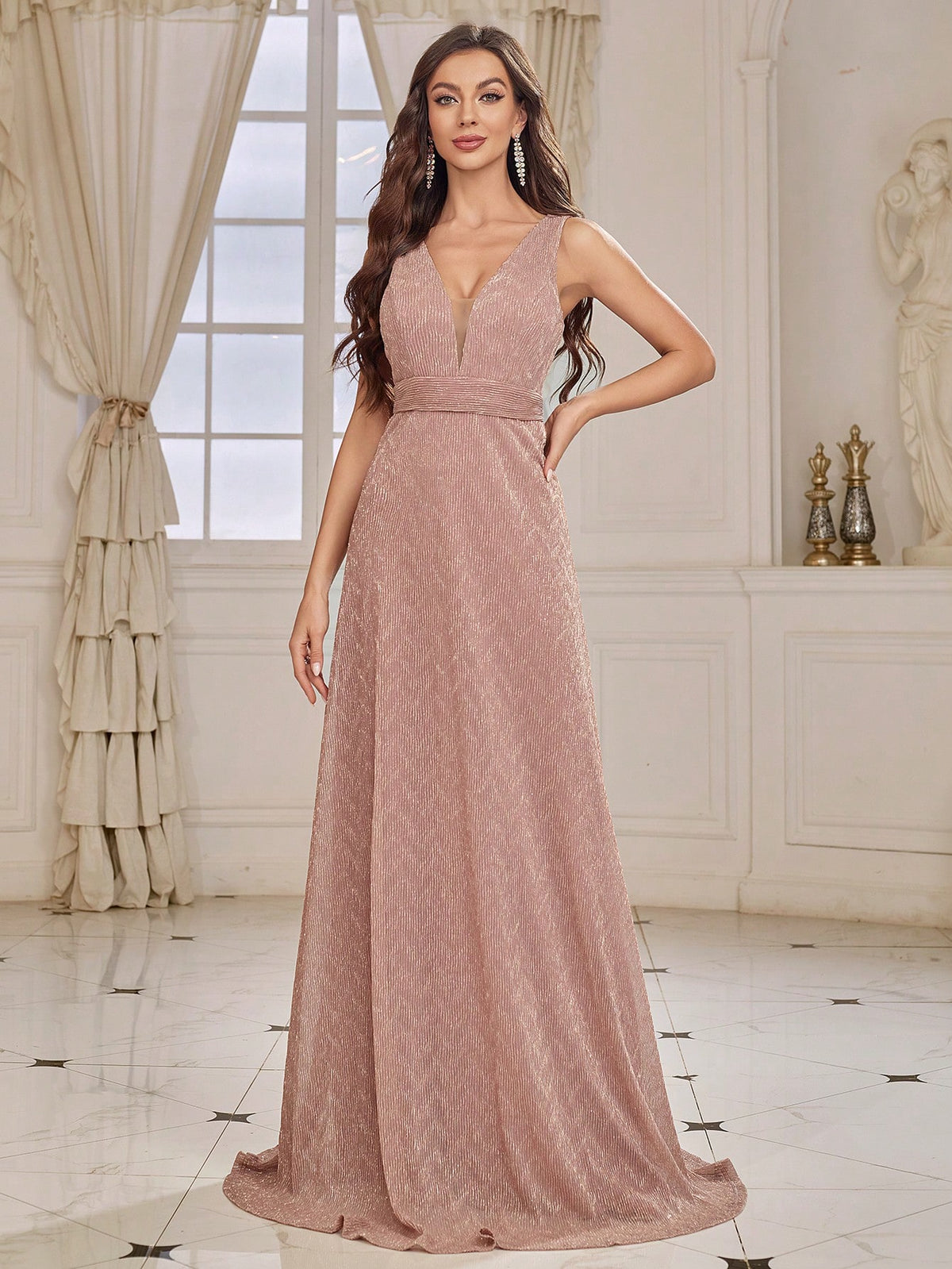 Deep V-neck Backless Bridesmaid Dress