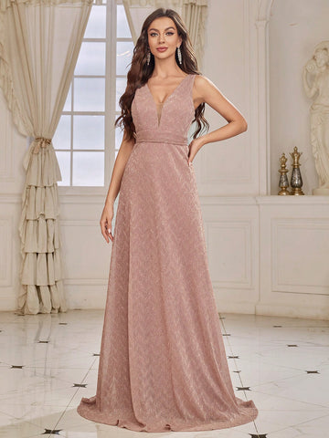 Deep V-neck Backless Bridesmaid Dress