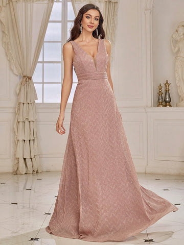 Deep V-neck Backless Bridesmaid Dress