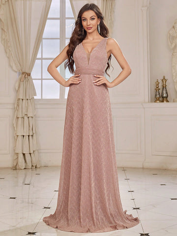 Deep V-neck Backless Bridesmaid Dress