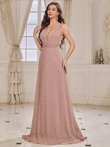 Deep V-neck Backless Bridesmaid Dress