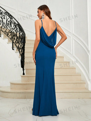 Draped Backless Cami Bridesmaid Dress