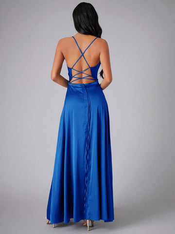 Draped Collar Wrap Hem Satin Cami Bridesmaid Dresses