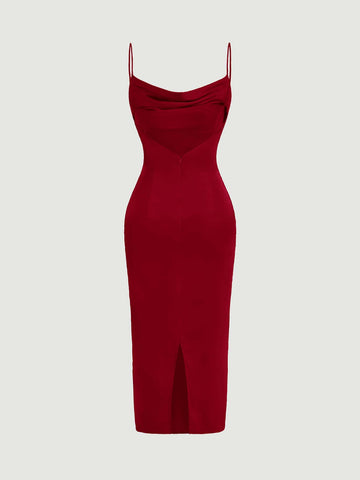 Draped Front Split Back Cami Bridesmaid Dress