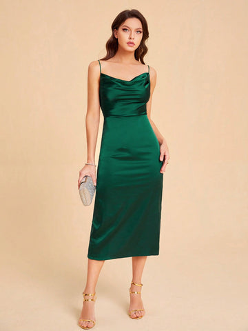 Draped Front Split Back Cami Bridesmaid Dress
