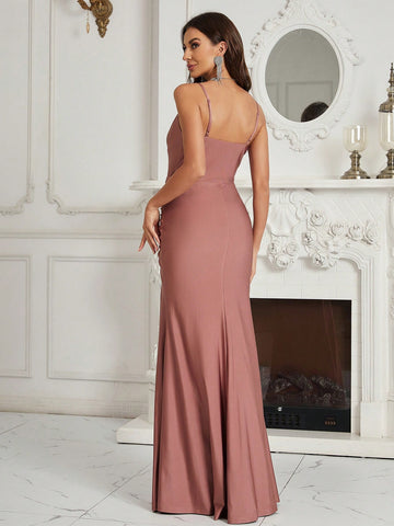 Draped Front Split Thigh Ruched Bridesmaid Dress