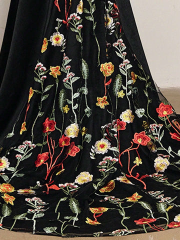 Elegant And Elegant Black Suspender V-Neck Mesh Custom Bra Cup High Waist Slim  Event Ladies Dinner Ball Dress (Heavyweight Industry Model)