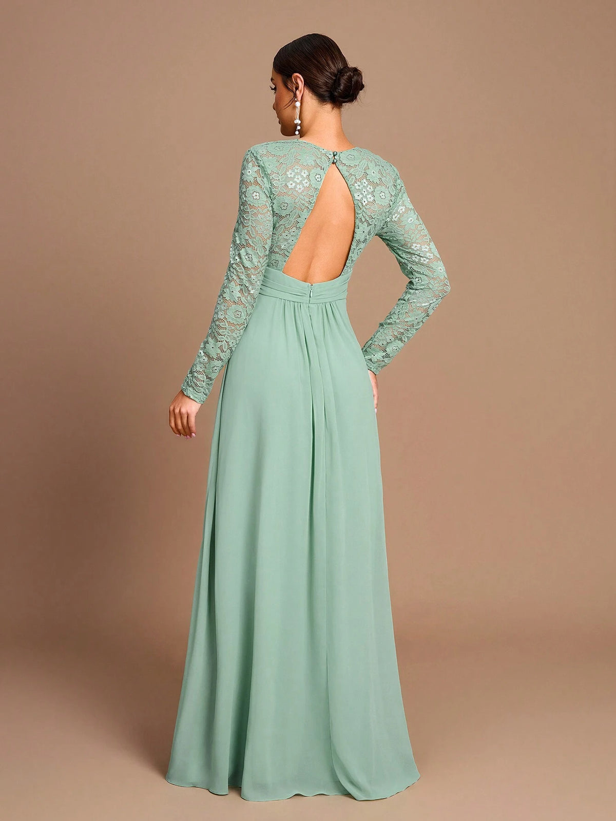 Elegant And Gorgeous Grass Green Stretch Lace Spliced Chiffon Ruffles Slit Fishtail Skirt Gathered Large Hem Suitable For Wedding Events Parties, Vacations, Prom Bridesmaid Dresses (Adult Size)