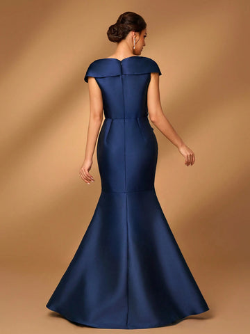 Elegant And Gorgeous One Shoulder Satin Mermaid With Floral Embroidered Lace Decorative Appliqué For Wedding, Engagement, Bachelorette Party, Prom, Mother Of The Bride Dinner Evening Dress