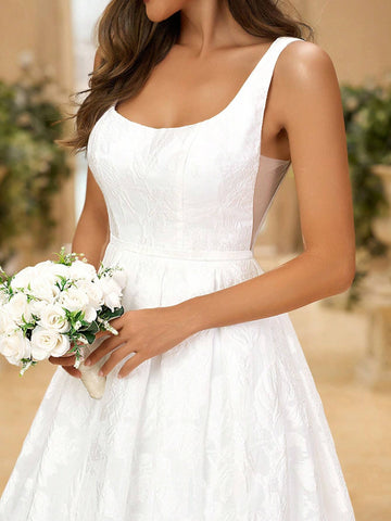 Elegant Luxurious Palace Jacquard Satin High Waist Fitted A-Line Floor Length Wedding Dress Bridal Dress