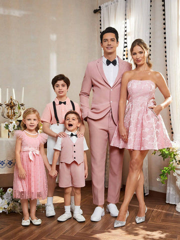 Elegant And Graceful Pink Jacquard Strapless Dress With A-Line Puffy Skirt Rhinestone Ramadan Iftar Dress, Evening Party, Prom Party, Formal Coded Cocktail Dress