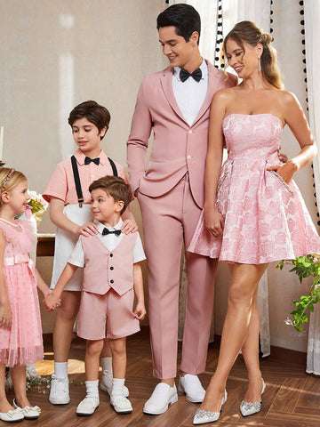 Elegant And Graceful Pink Jacquard Strapless Dress With A-Line Puffy Skirt Rhinestone Ramadan Iftar Dress, Evening Party, Prom Party, Formal Coded Cocktail Dress